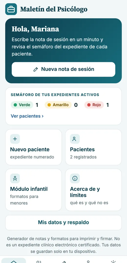 App: inicio con el semáforo de los expedientes activos